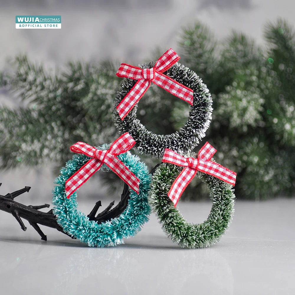 12pcs Christmas Mini Wreath for Front Door Handmade Simulation Garland Hanging Xmas Tree DIY Doll House Ornaments Party Supplies