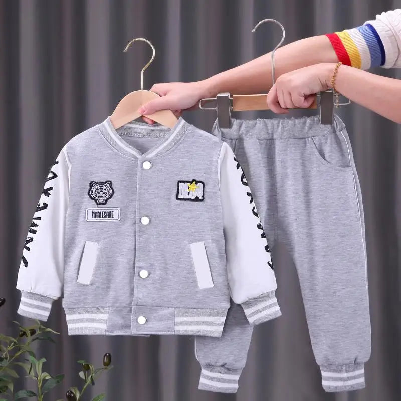 Children's set boys' baseball suit spring autumn cartoon cardigan set Korean version two-piece set infants young children 0-5Y