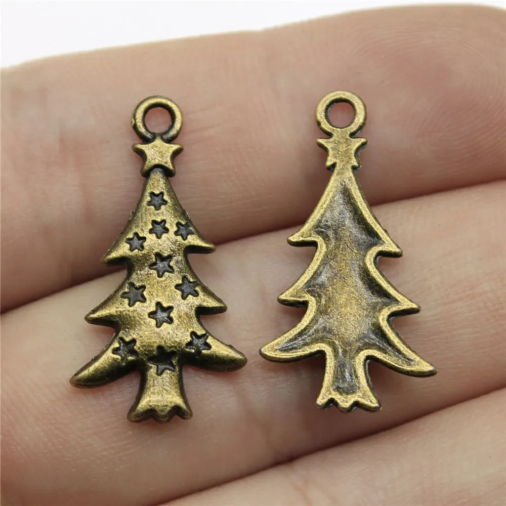 20pcs Christmas Tree Charms Antique Bronze Silver Color Pendants Making DIY Handmade Craft