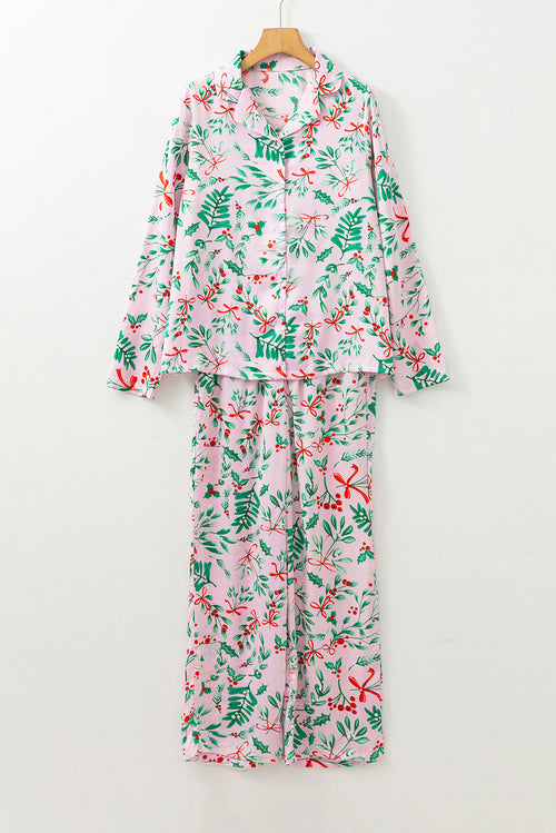 Christmas Berries Satin Shirt and Pants Pajama Set