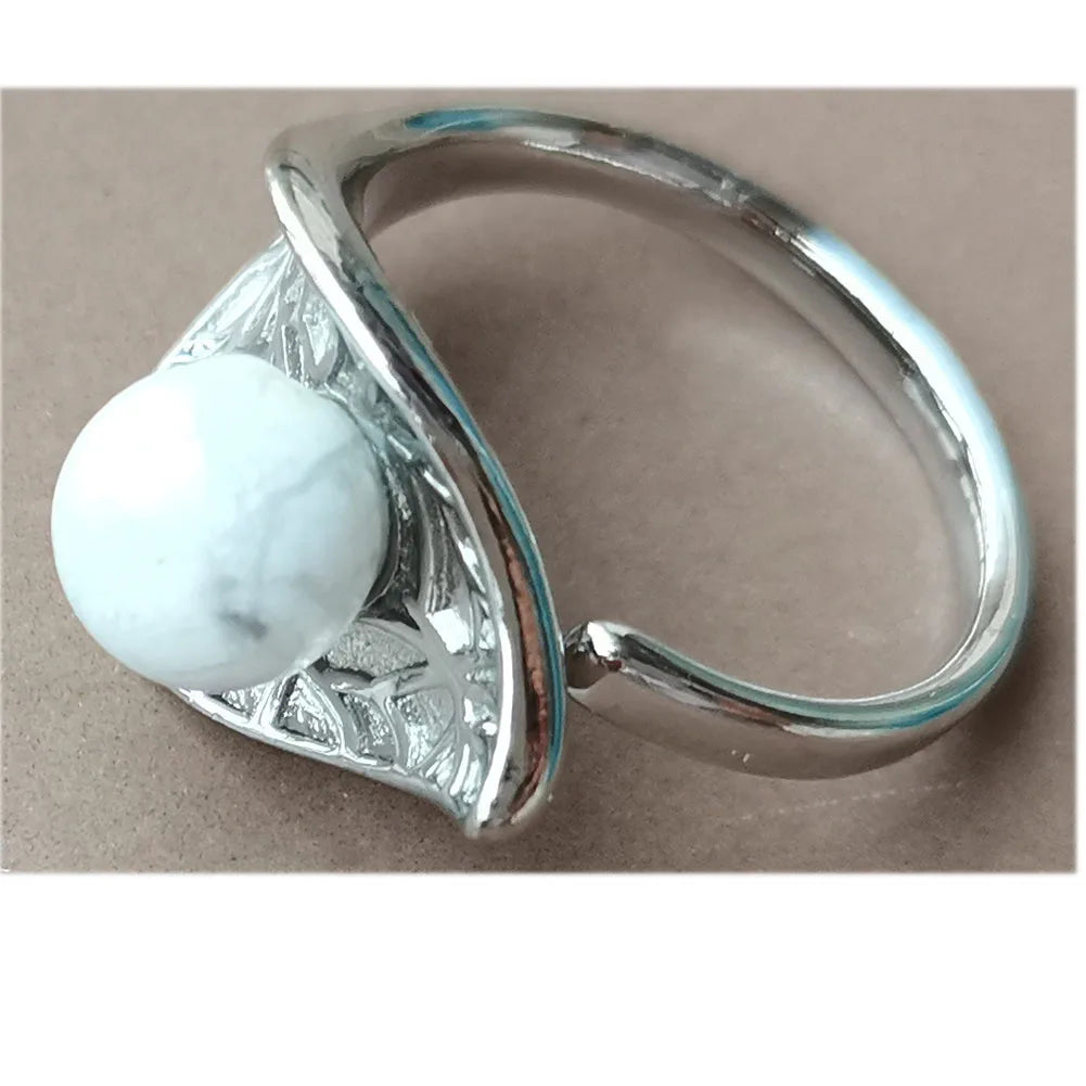 Jaspe Howlite Crystal Aventurine Tiger Eye Blue Sand Carnelian Malachite Lapis Lazuli Howlite Goldstone Leaf Bead Ring  PWB921