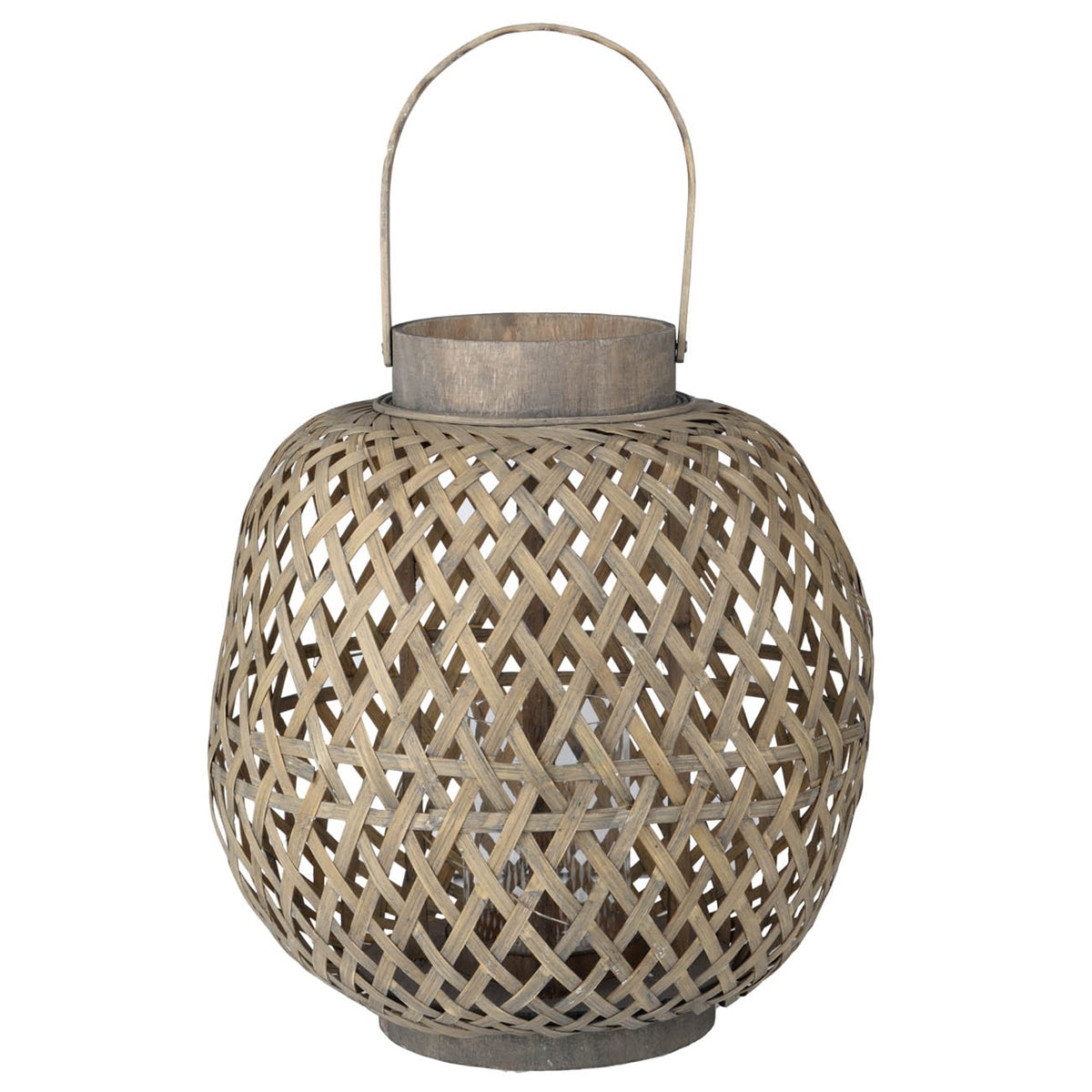 Oval Wood Lattice Candle Lantern with Glass Holder, 13.8 in Tall