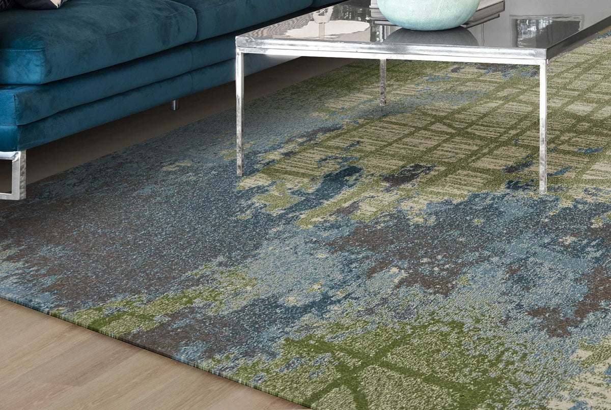10inchesx13inches Green Blue Machine Woven Abstract Indoor Area Rug