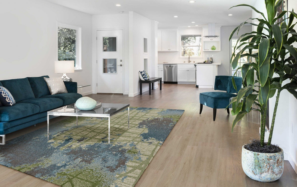 10inchesx13inches Green Blue Machine Woven Abstract Indoor Area Rug