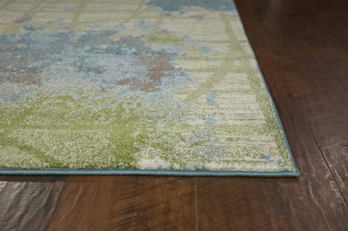 10inchesx13inches Green Blue Machine Woven Abstract Indoor Area Rug