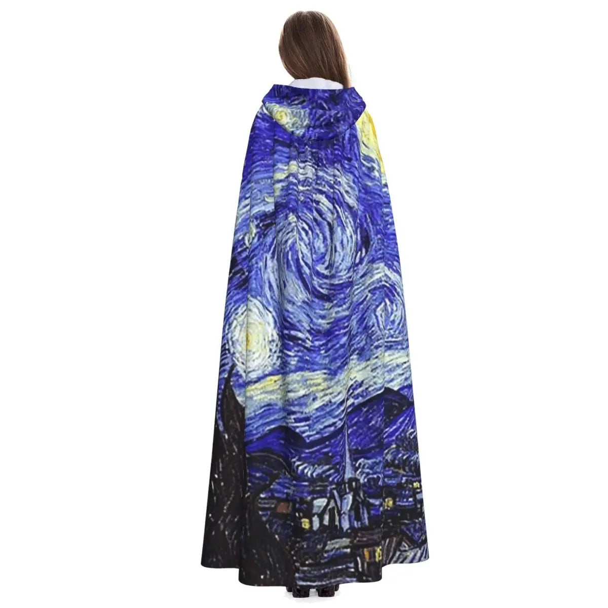 A Starry Night Van Gogh Mountain Inspiration Long Hooded Cloak Witch Medieval Costume Cosplay Cape HalloweenParty Adult Unisex