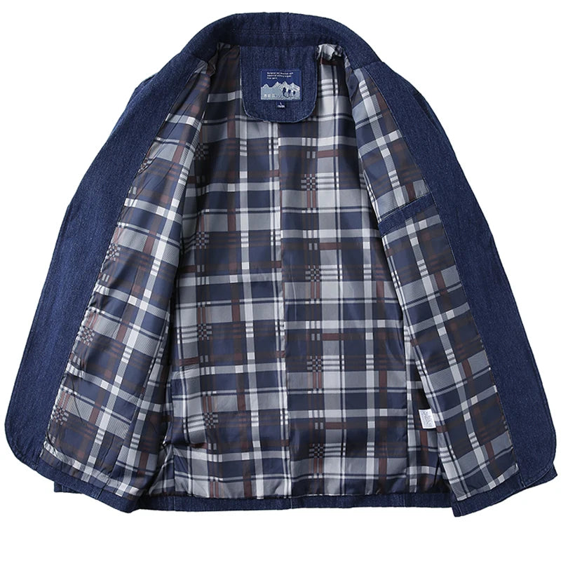 2025 Men Solid Denim Jackets Fashion Blazer Middle-aged Loose Men Vintage Jeans Jackets Hommes Slim Fit Cotton Casual Black Blue