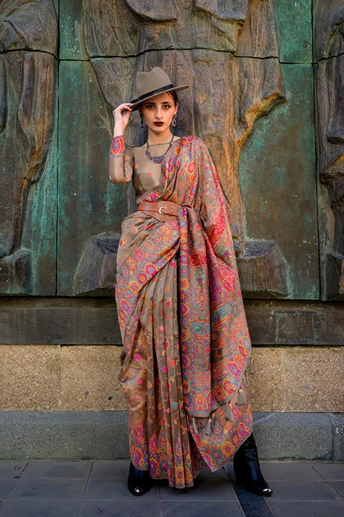 Kashmiri Pashmina Organza Digital Printed Silk Saree At Clothsvilla