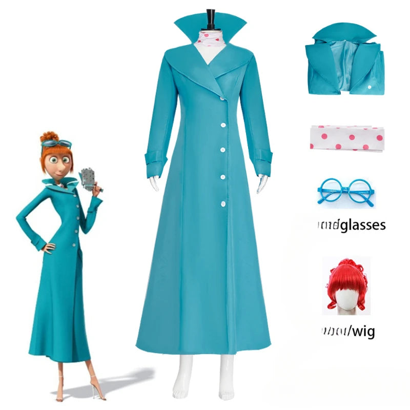 Lucy Wilde Cosplay Costume Blue Long Jacket Animated Movies Lucy's Overcoat Wome Halloween Partyn's Trench Coat Wig for Woman