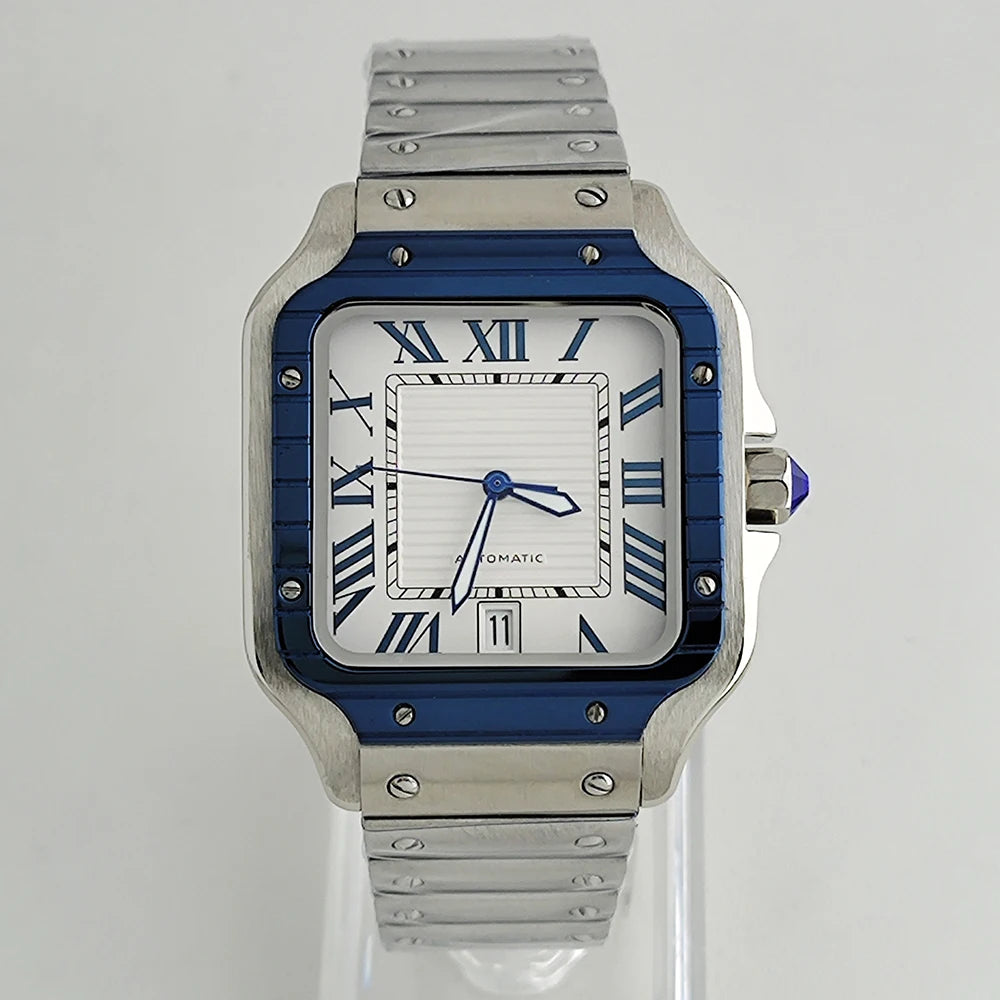 Santos series square watch automatic mechanical Roman numerals with date window men's fashion watch stainless steel watch