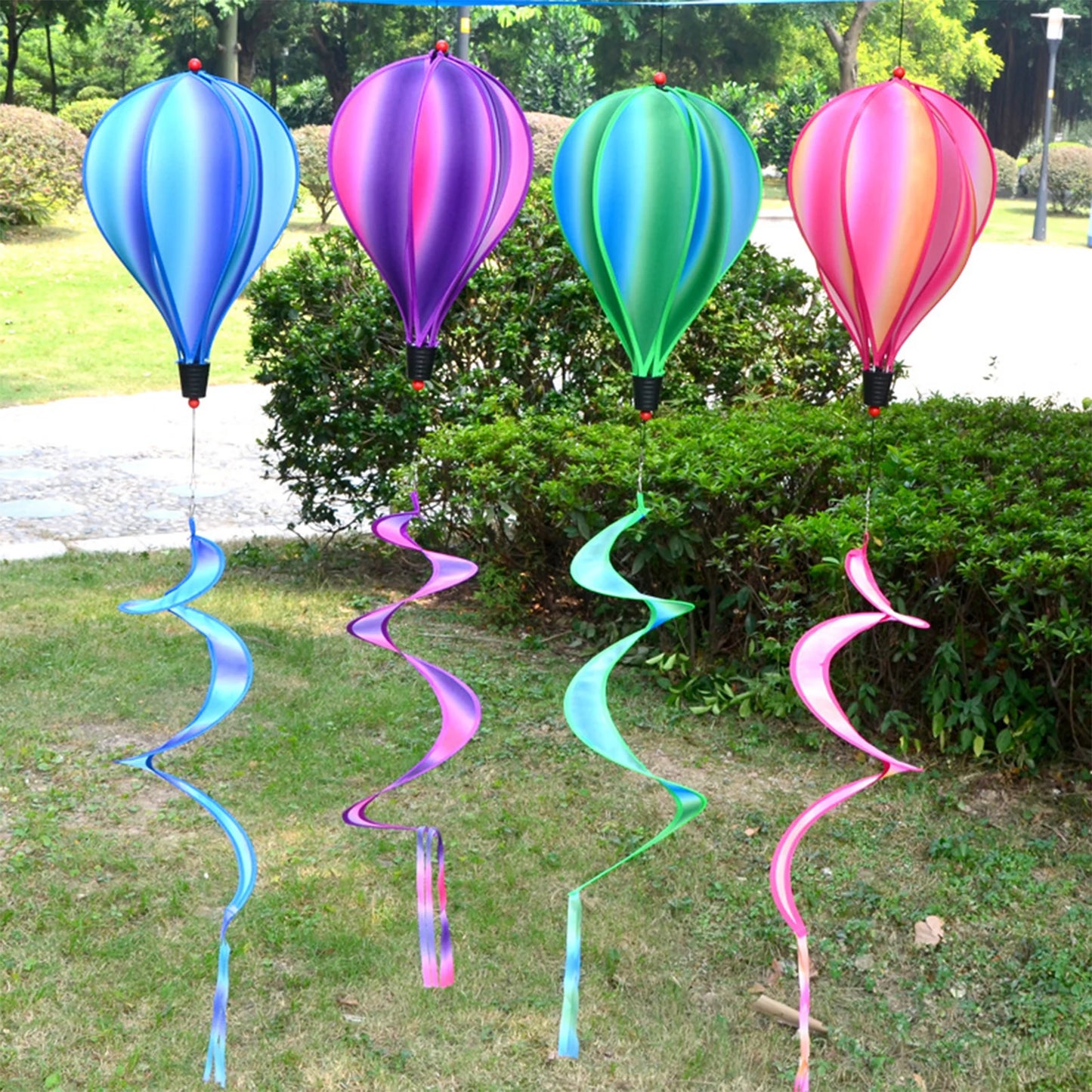 Wind Chimes Rainbow Hot Air Balloon Wind Spinner Rotating Sequin Windmill Wind Twister Hanging Decoration for Garden