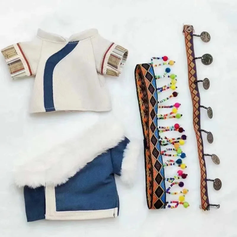20cm Plush Toy Doll Clothes Chinese Ethnic Clothing Outerwear Headwear Waist Chain Set School Season Baby Daughter Birthday Gift