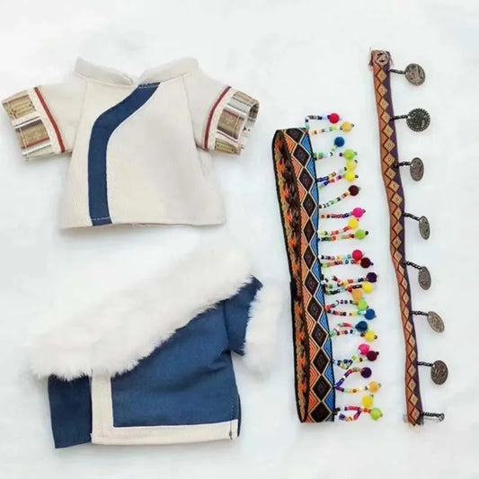20cm Plush Toy Doll Clothes Chinese Ethnic Clothing Outerwear Headwear Waist Chain Set School Season Baby Daughter Birthday Gift