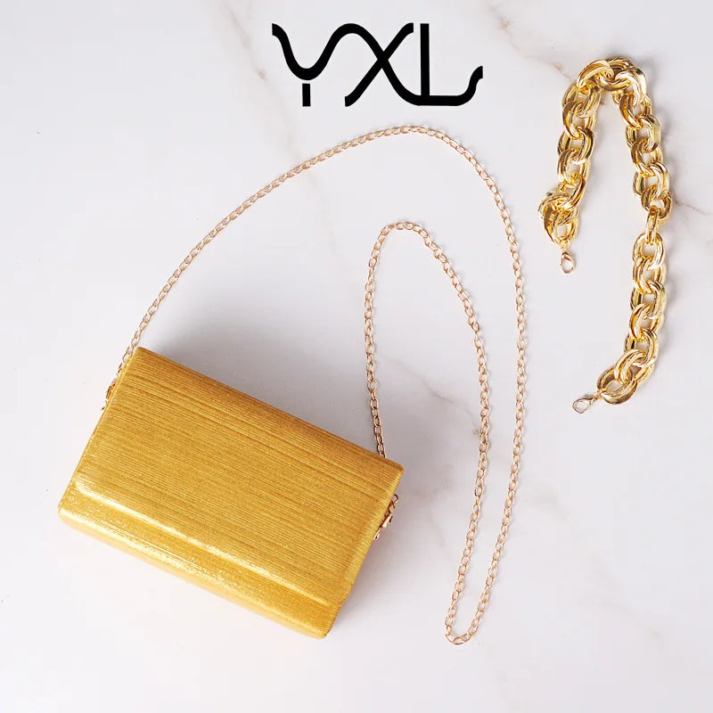 European and American Fashion Simple Evening Bag Dress Party Bride Bag Yellow Small Square Bag Chaozhou Factory Cro