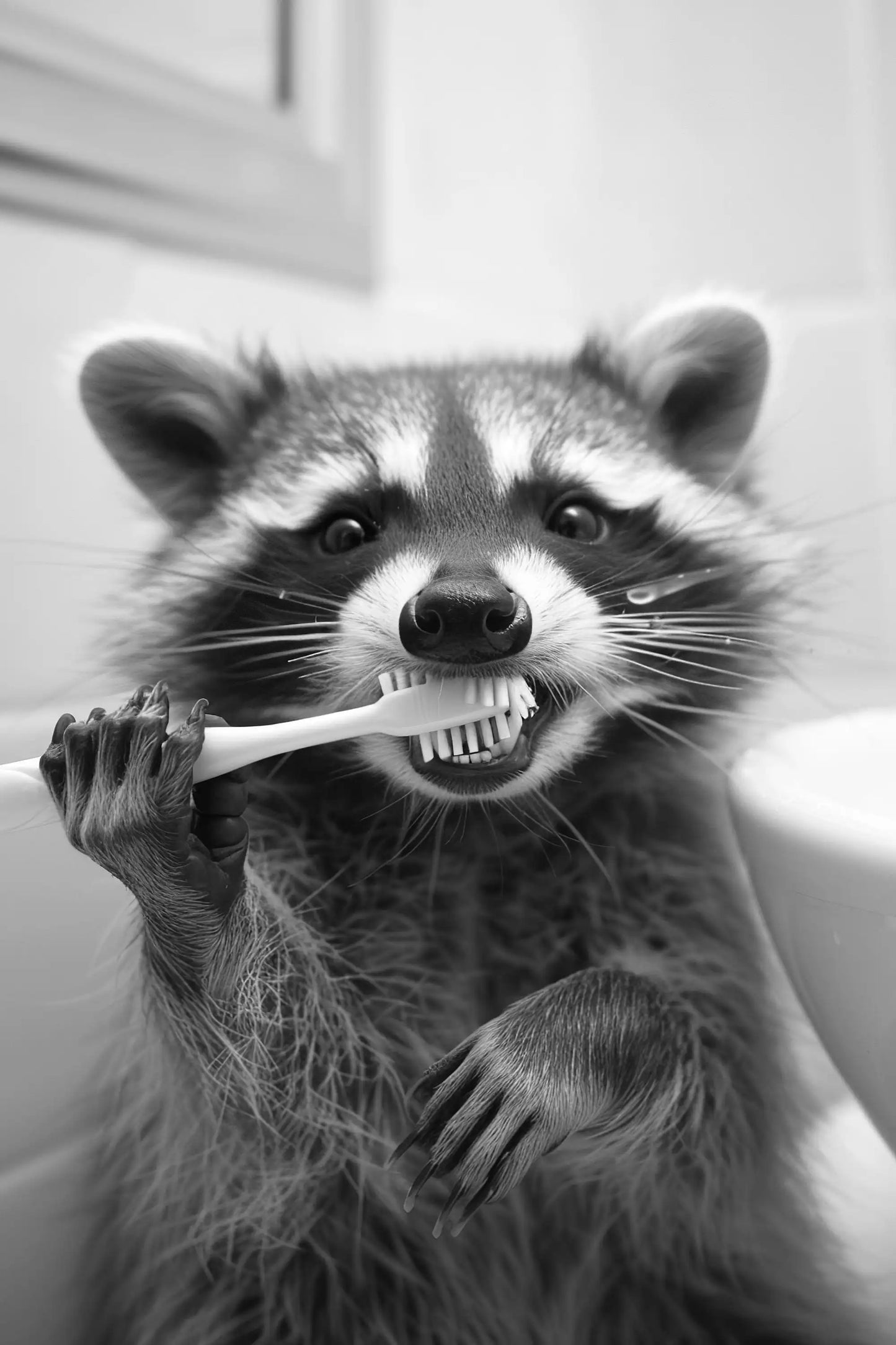 Black And White Cartoon Abstract Cute Animals Duck Hippo Panda Alpaca Brush teeth Posters Canvas Prints Art Home Room Wall Decor