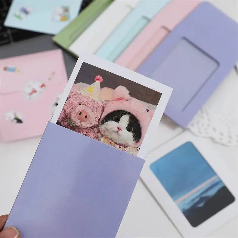 10Pcs/Set DIY Paper Photo Frame Macaron Color Photocard Holder Korean Idol Envelope Picture Album Small Card Packaging Supplies
