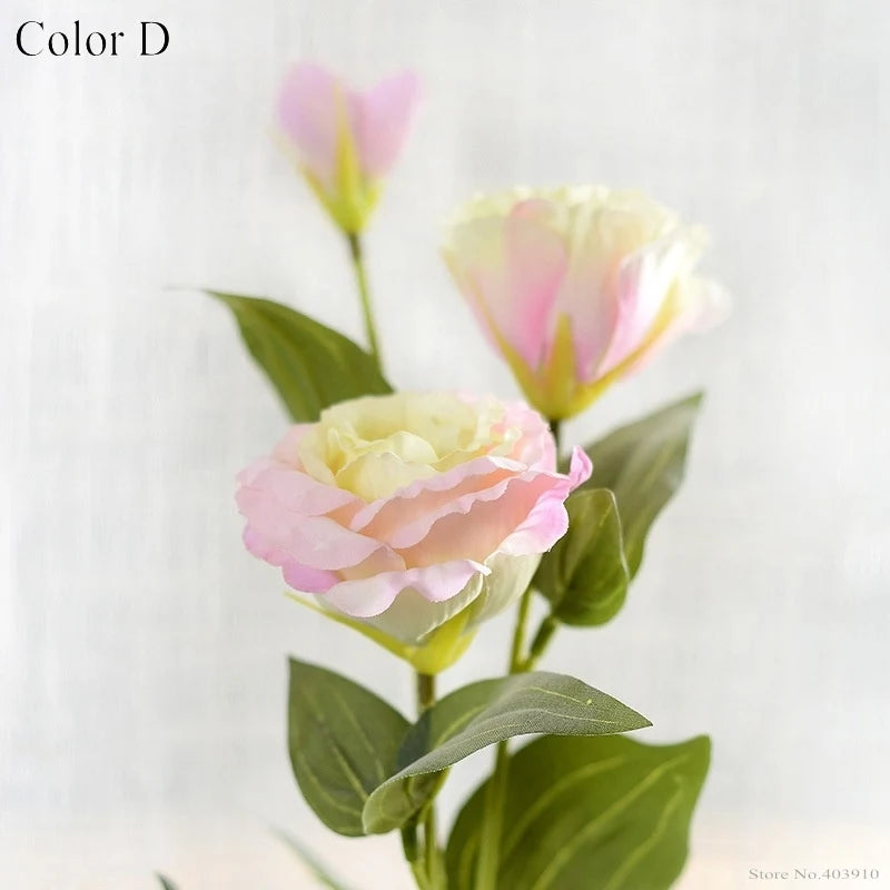 1PC European Artificial Flower 3 Heads Fake Eustoma Gradiflorus Lisianthus Christmas Wedding Party Home Decorative 5 Colours