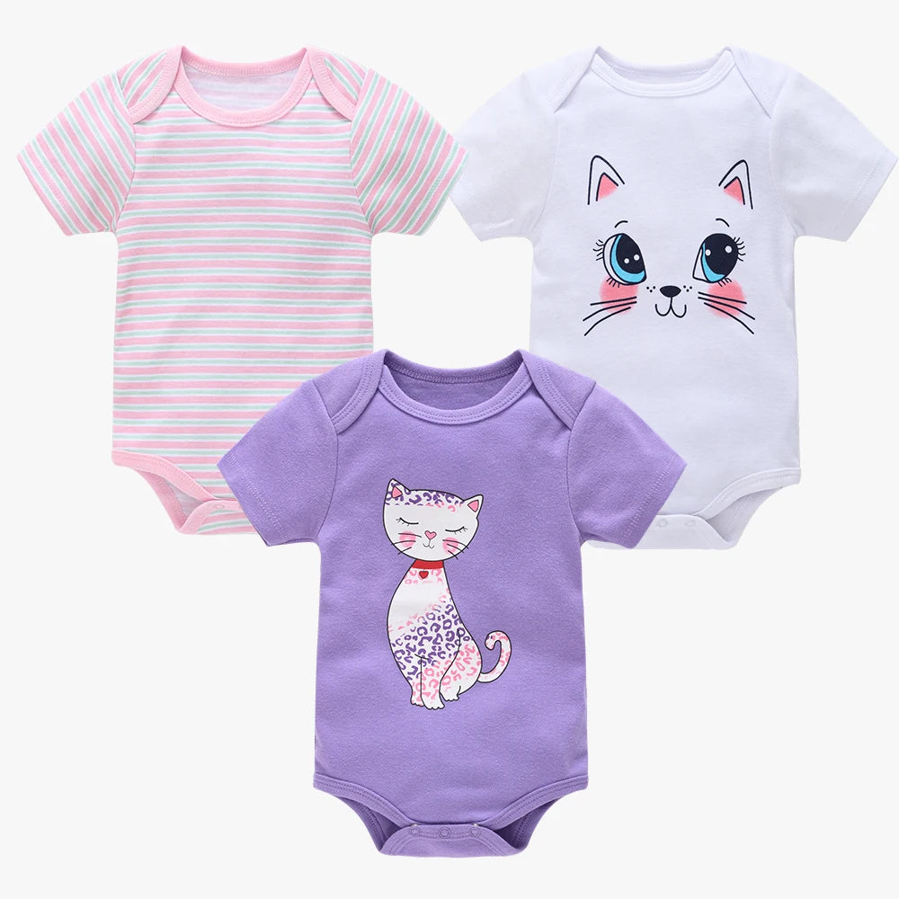 Kavkas 3 Pcs 6 Pcs Baby Boy Bodysuit 0-12 Months Short Sleeve Summer Monster Print Newborn Cotton Clothes