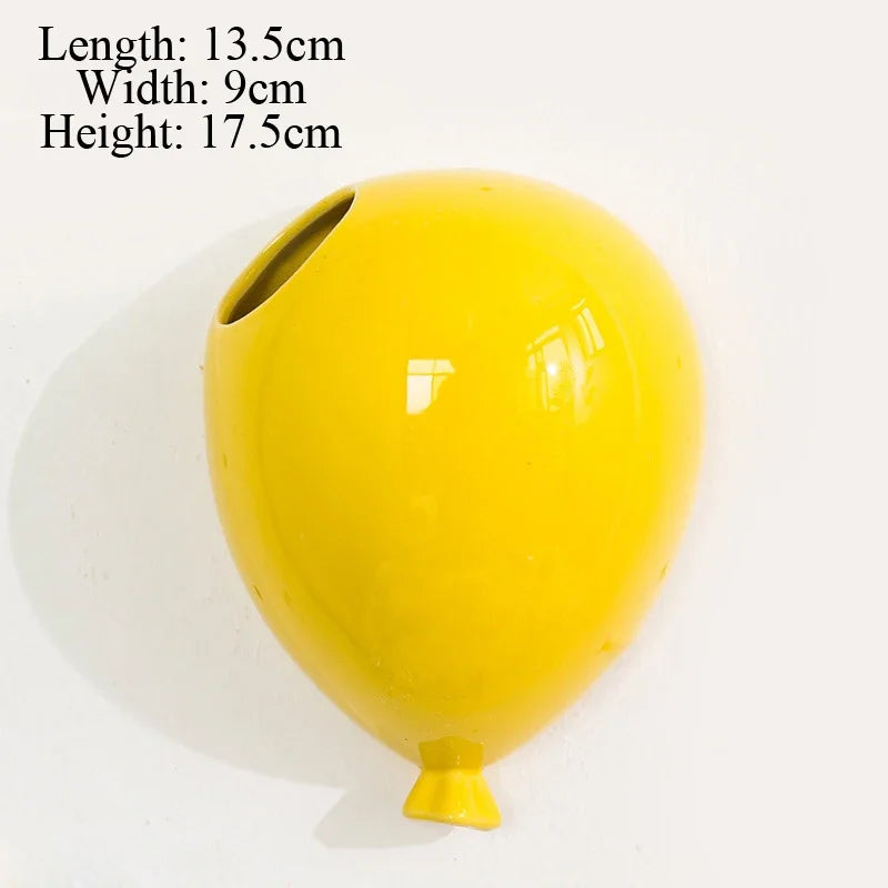European Ceramic Wall Mounted Balloon Shaped Flower Pot, Creative Cake Ice Cream Shop Wall Decor, Yellow, Pink, Blue, Vases, 1Pc
