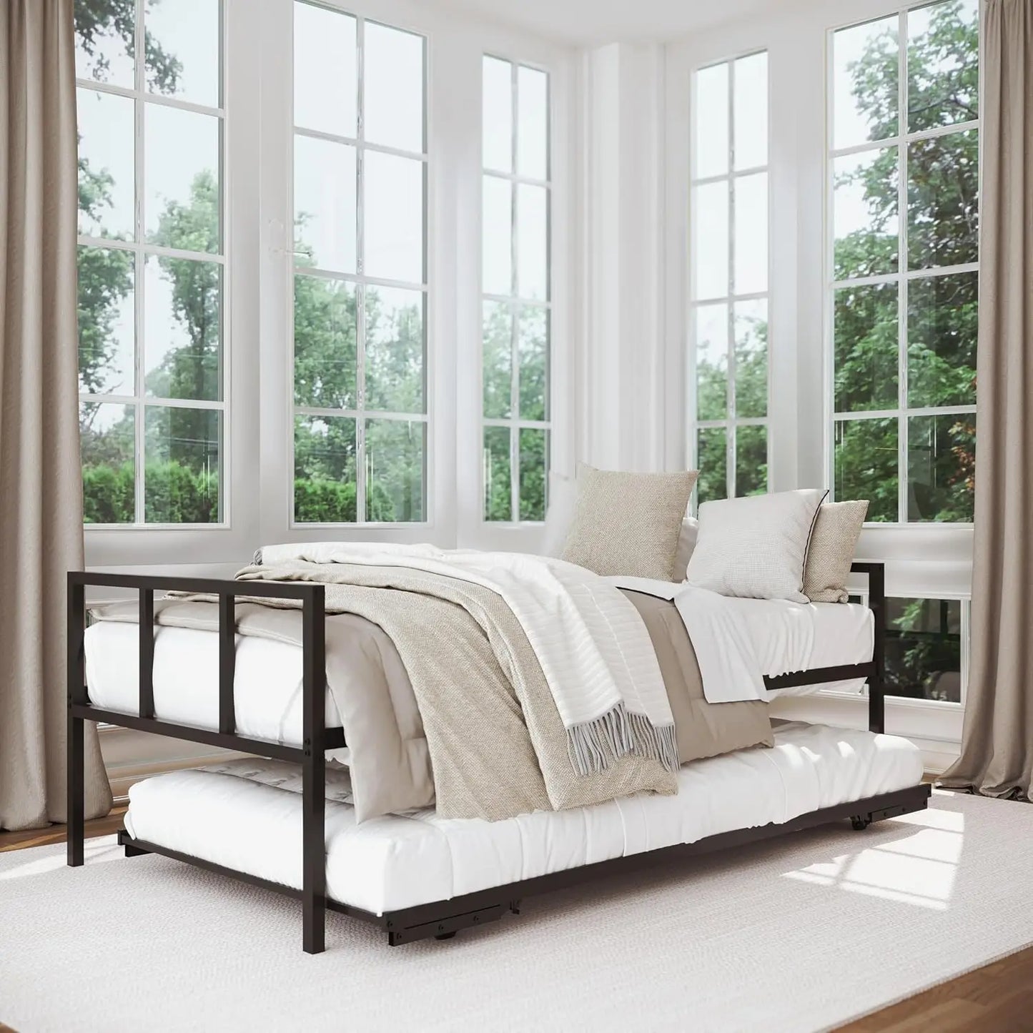 Twin Daybed and Fold- Up Trundle Set, Daybed with Pop Up Trundle - Mattresses Sold Separately