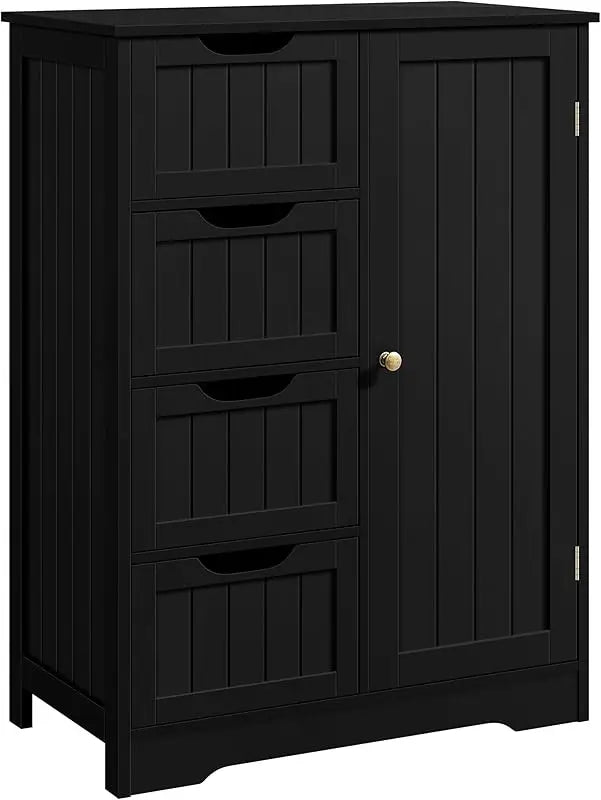 Wooden Floor Cabinet, Side Storage Organizer with 4 Drawers and 1 Cupboard, Freestanding Entryway Storage Unit Console