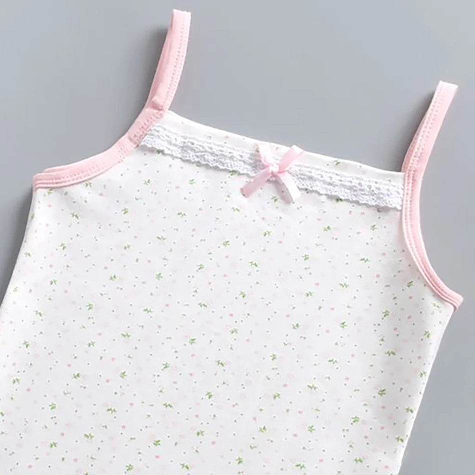 Girls Floral Camisole Tank Tops Thin Strap Summer Innerwear Sleeveless Baby Kids Undershirt Breathable Stretch Casual Clothes