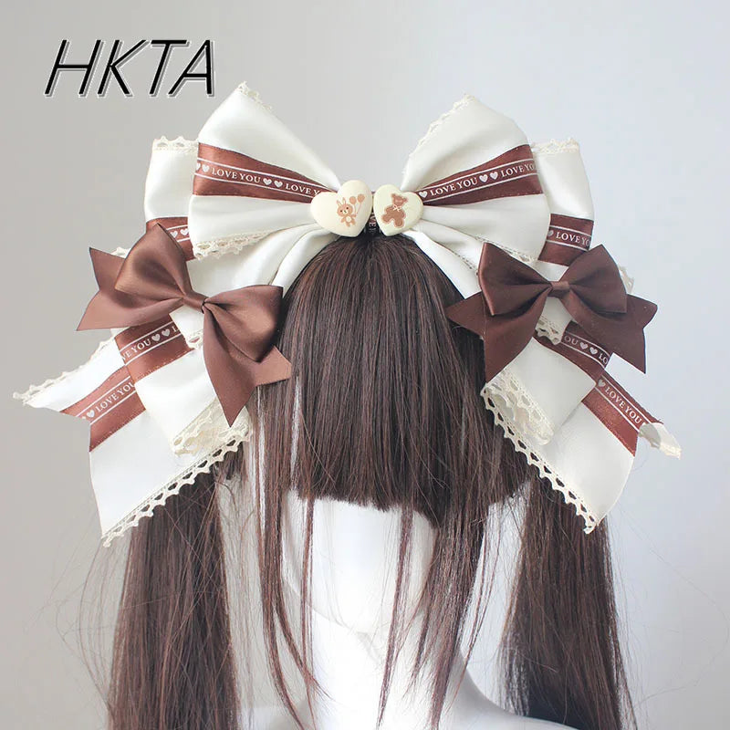 Spring Summer Cute Sweet Hair Clips for Women Bow Headwear Thin Lolita Ladies Hair Clips KC Hair Bow Lolita Korean Accessories
