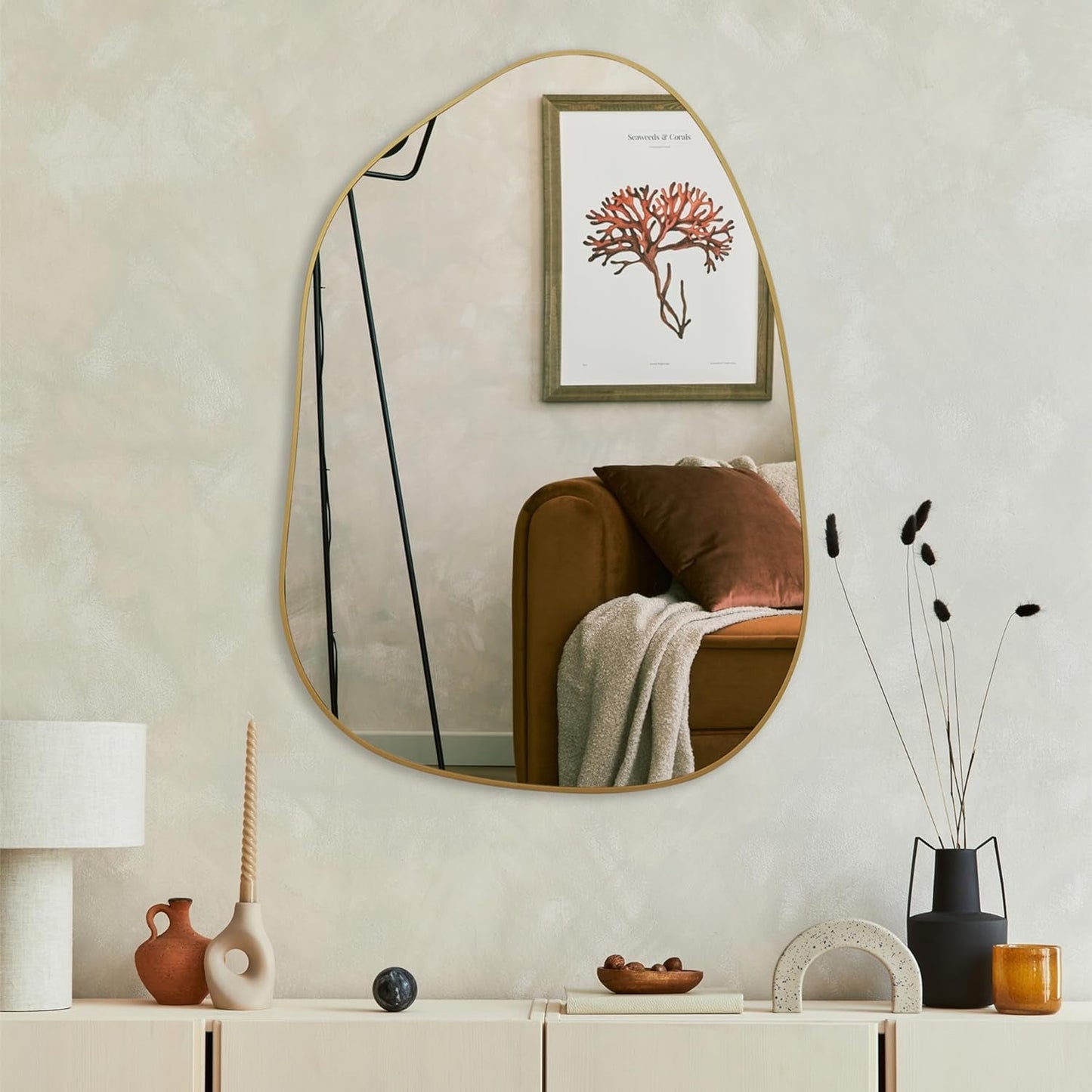 Asymmetrical Gold Mirror 28 By 20 Inches Wood Frame