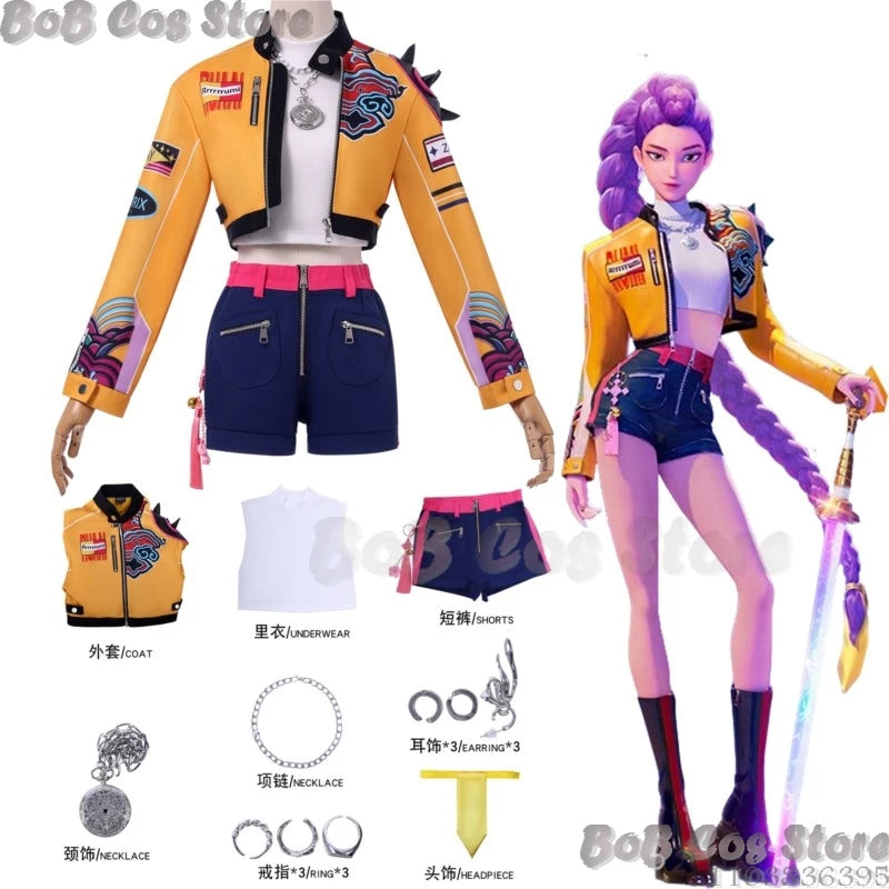Rumi 2VER Suit K-POP Demon Hunter Cosplay Idol Girl Group Suit Sexy Coat Jacket Woman Wig Halloween Party Carnival Stage Outfit