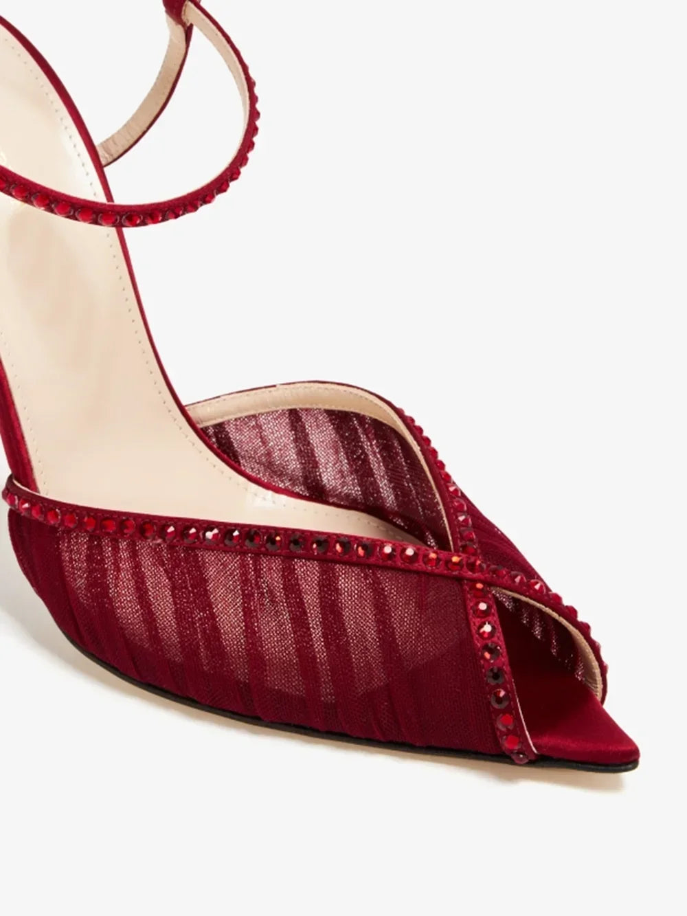 Crystal Peep Toe Ankle Buckle Strap Sandals Sexy Pointed Toe Oversize 46 Shallow New Arrials Fashion Women Modern Shoes