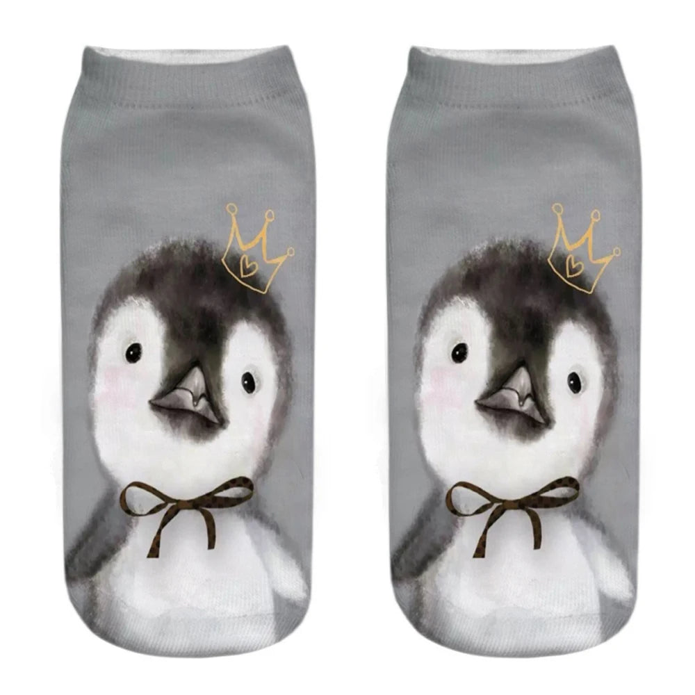New Funny 3D Printing Cute Cartoon Singing Dancing Christmas Penguin Unisex Animal Series Short Ankle Socks Calcetines De Mujer