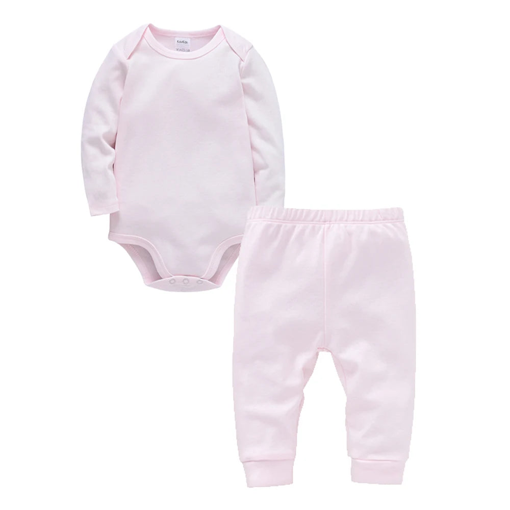 2 Pieces Set 100% Cotton Baby Rompers Pants Blank Colors Kids Trousers Plain Newborn Clothing Muslin Bodysuit Clothes