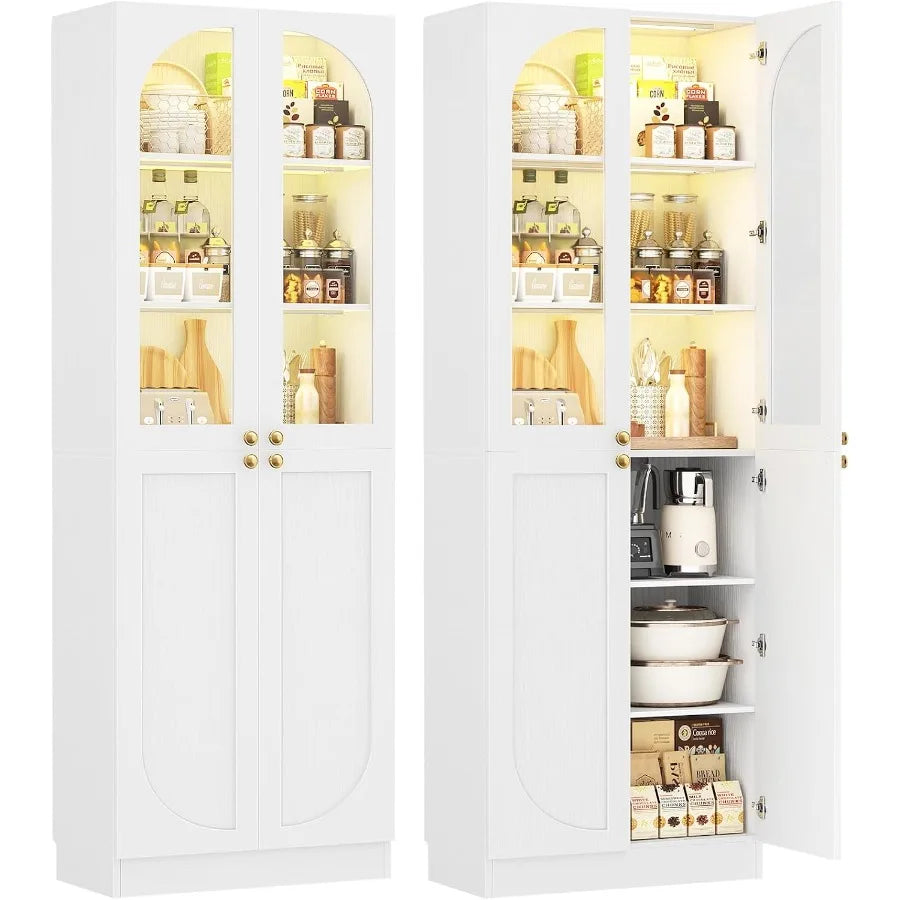Pantry for kitchen use, tempered glass doors, black finish, motion sensor lighting