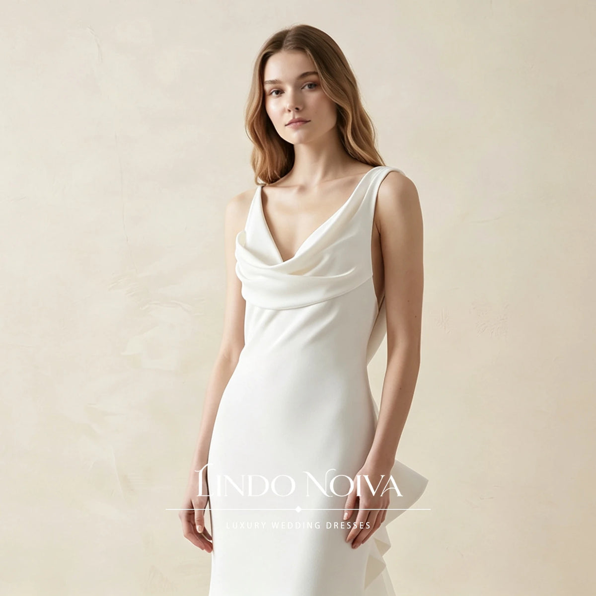 LINDO NOIVA Customized Sexy Satin Mermaid Wedding Dress V Neck Backless Bridal Gown Boho 3D Flower vestido de novia
