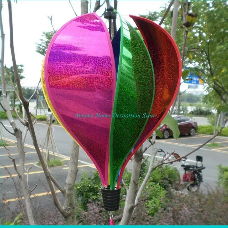 H7BF Rainbow Hot Balloon Sequins Windsock Striped Wind Spinner Outdoor Decor