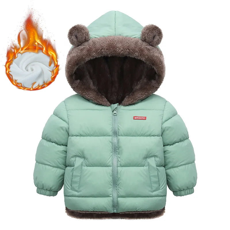 Baby Boys Girls Down Outerwear Kids Fashion Plus Velvet Coat Children Fur Hooded Casual Clothes Autumn Winter Thick Warm Jackets