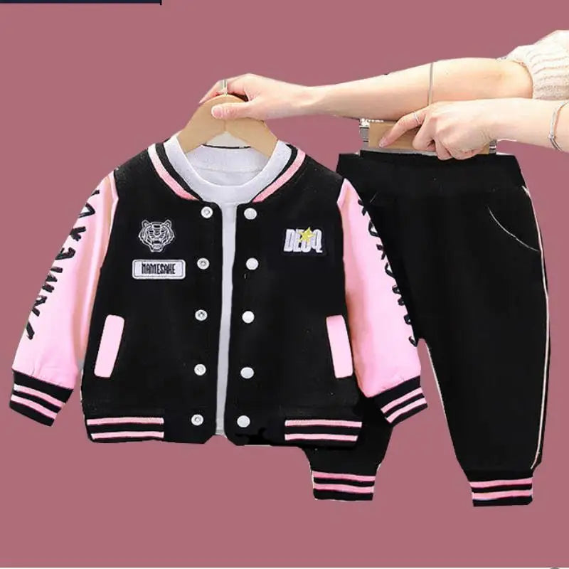 Children's set boys' baseball suit spring autumn cartoon cardigan set Korean version two-piece set infants young children 0-5Y