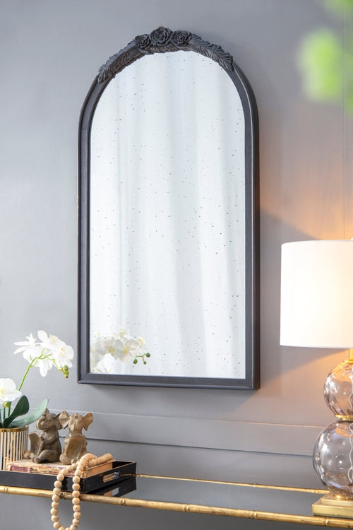 Hand-Carved Rose Arched Wall Mirror, Available in 2 Colors