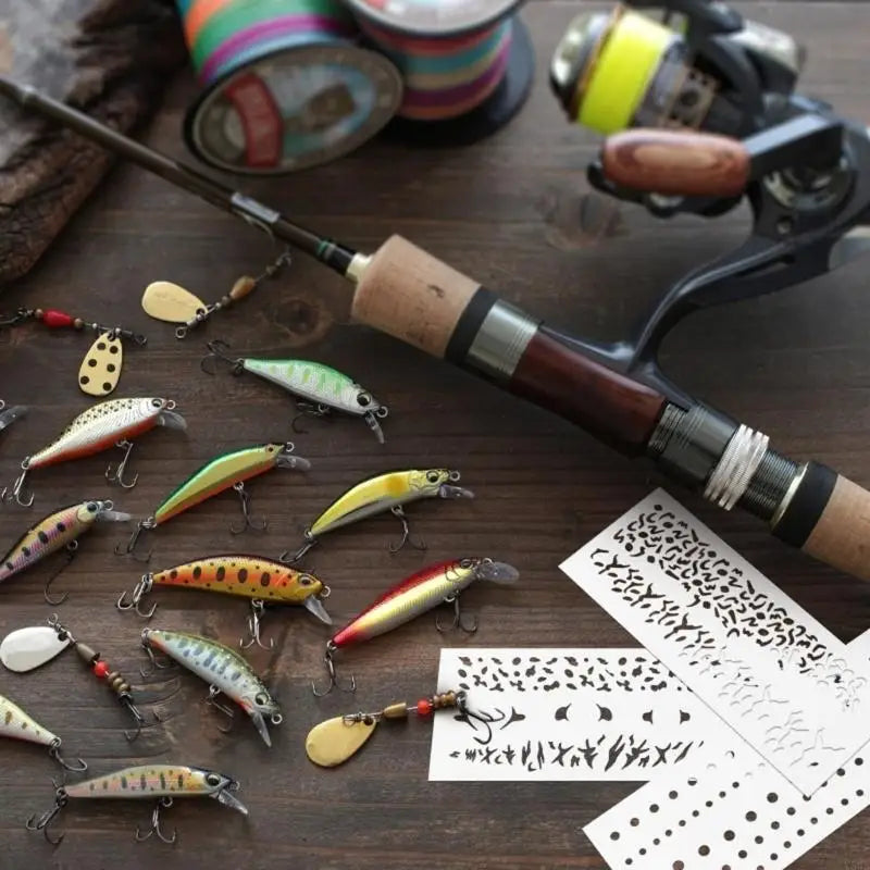 6Pcs Fishing Lure Painting Templates PVC Drawing Stencils for Handmade Fish Lure Y5GB