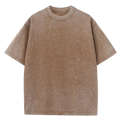 Men's Summer T-shirt 230G Heavy Cotton Vintage Washed T-Shirts Oversized Short Sleeve Loose Streetwear Short Sleeve Tops Tee