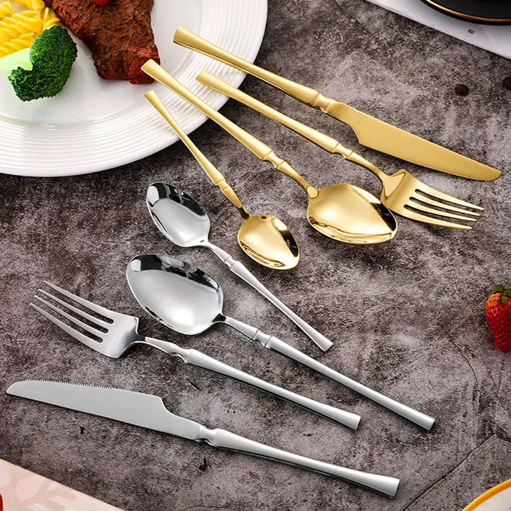Christmas 24Pcs Gold Dinnerware Stainless Steel Cutlery Set Dinner Flatware Knife Fork Spoon Luxury Kitchen Tableware Gift Box