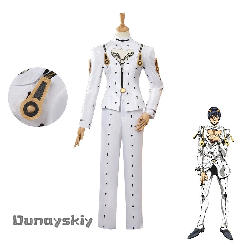 Anime Bizarre Adventure Bruno Bucciarati Cosplay Costume White Black Suits Uniform xs-3xl Men Women Full Set Hallowen Disguise