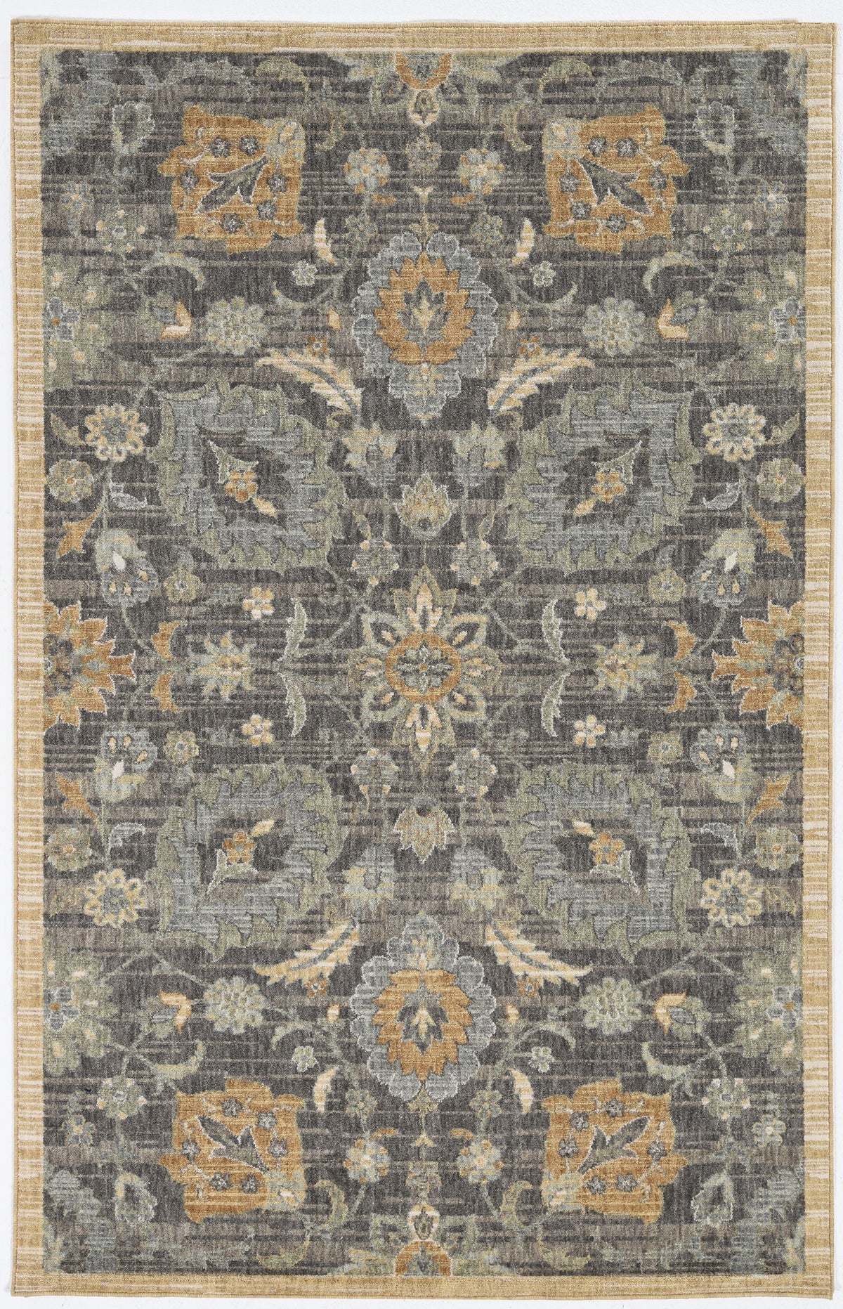 9inchesx13inches Taupe Machine Woven Vintage Floral Traditional Indoor