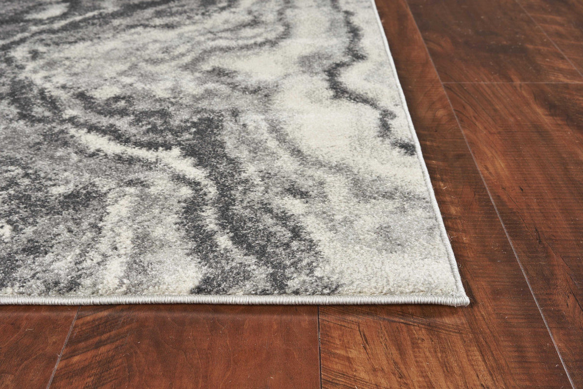3inchesx5inches Ivory Grey Machine Woven Marble Indoor Area Rug