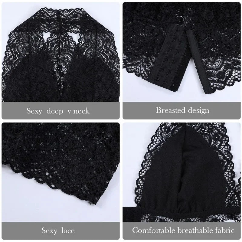 Women Lace Bras Padded Bralette Bustier Crop Tops Ladies Backless Cami Vest Tank Beautiful Back Bra Sexy Lace Camisole Plus Size