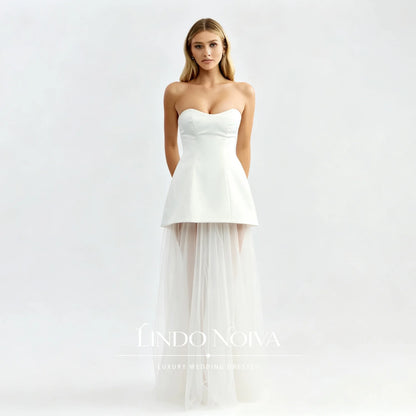 LINDO NOIVA Customized White Strapless Sweetheart Tulle Wedding Dress Sleeveless Modern Vestidos De Novia For City Hall Wedding