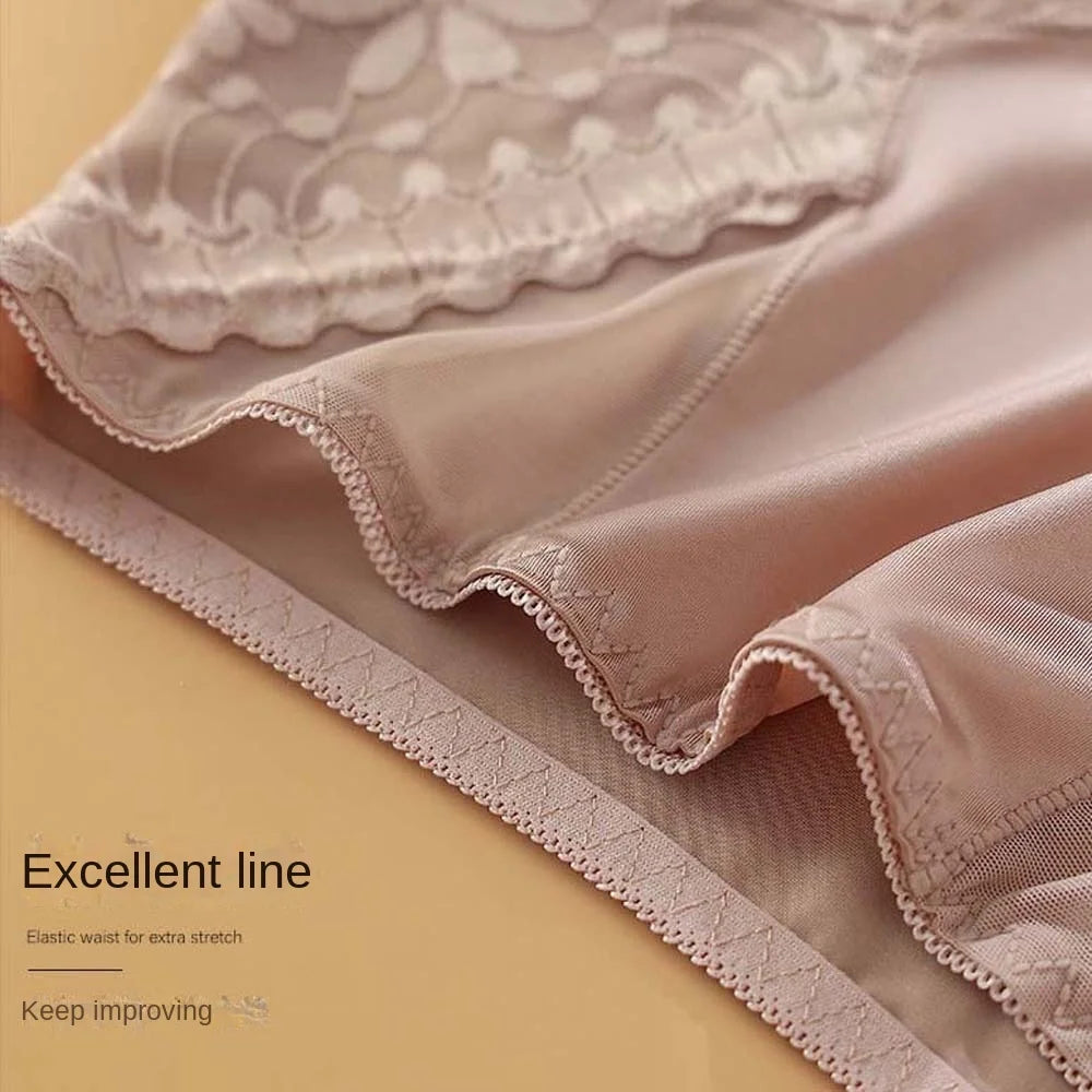 Satin Women Silk Panties High Waist Lingeries Plus Size Briefs Tummy Control Underwear Traceless Ice Silk Lace Underpants Lady
