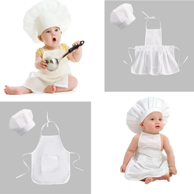 2PCS Baby Chef Apron Hat for Kids Costumes Chef Baby Cook Costume Newborn Photography Prop Newborn Hat Apron Set Baby Clothes
