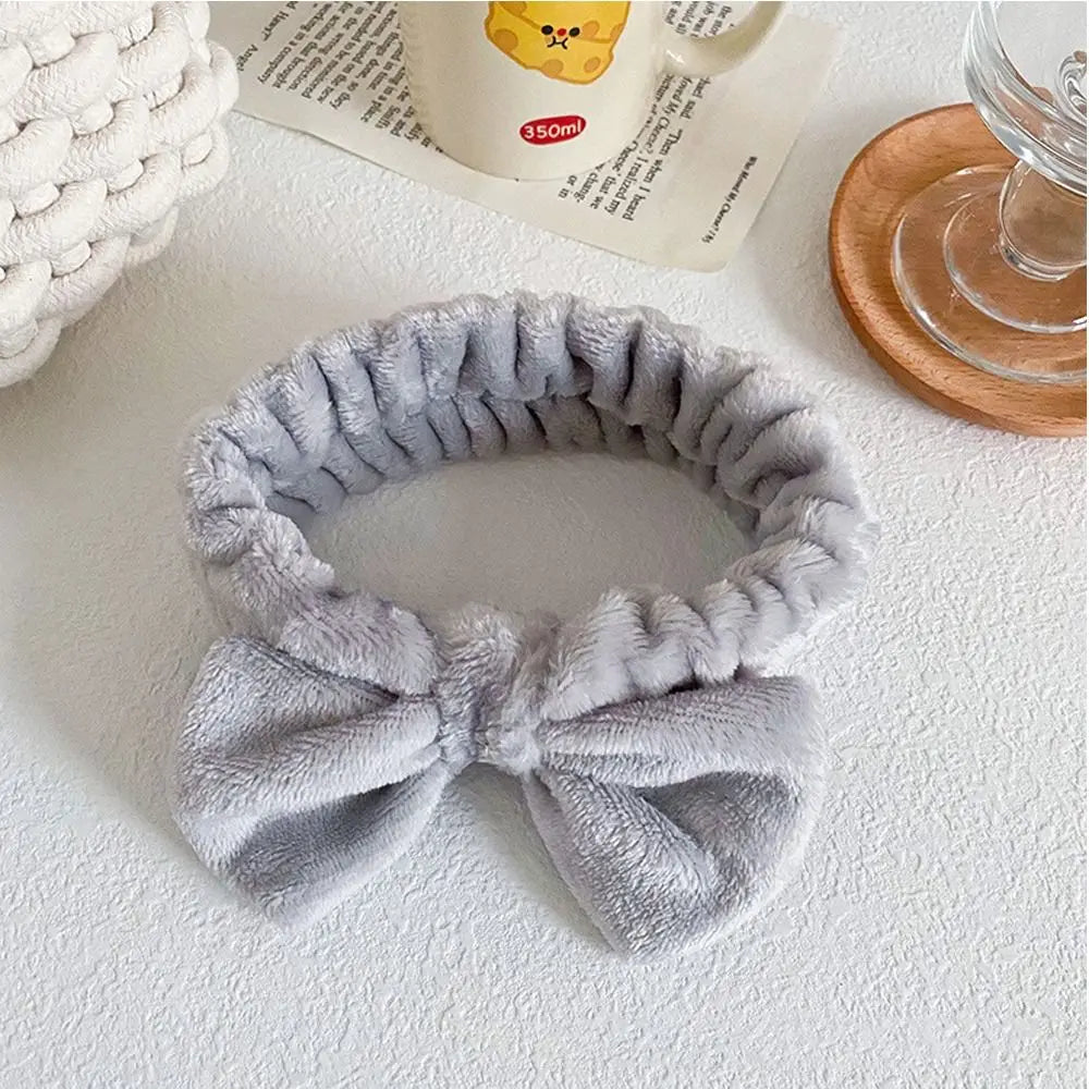Beauty Coral Fleece Hair Band Soft Bow Fluffy Bowknot Shower Headband Knot Cosmetic Headbands Women