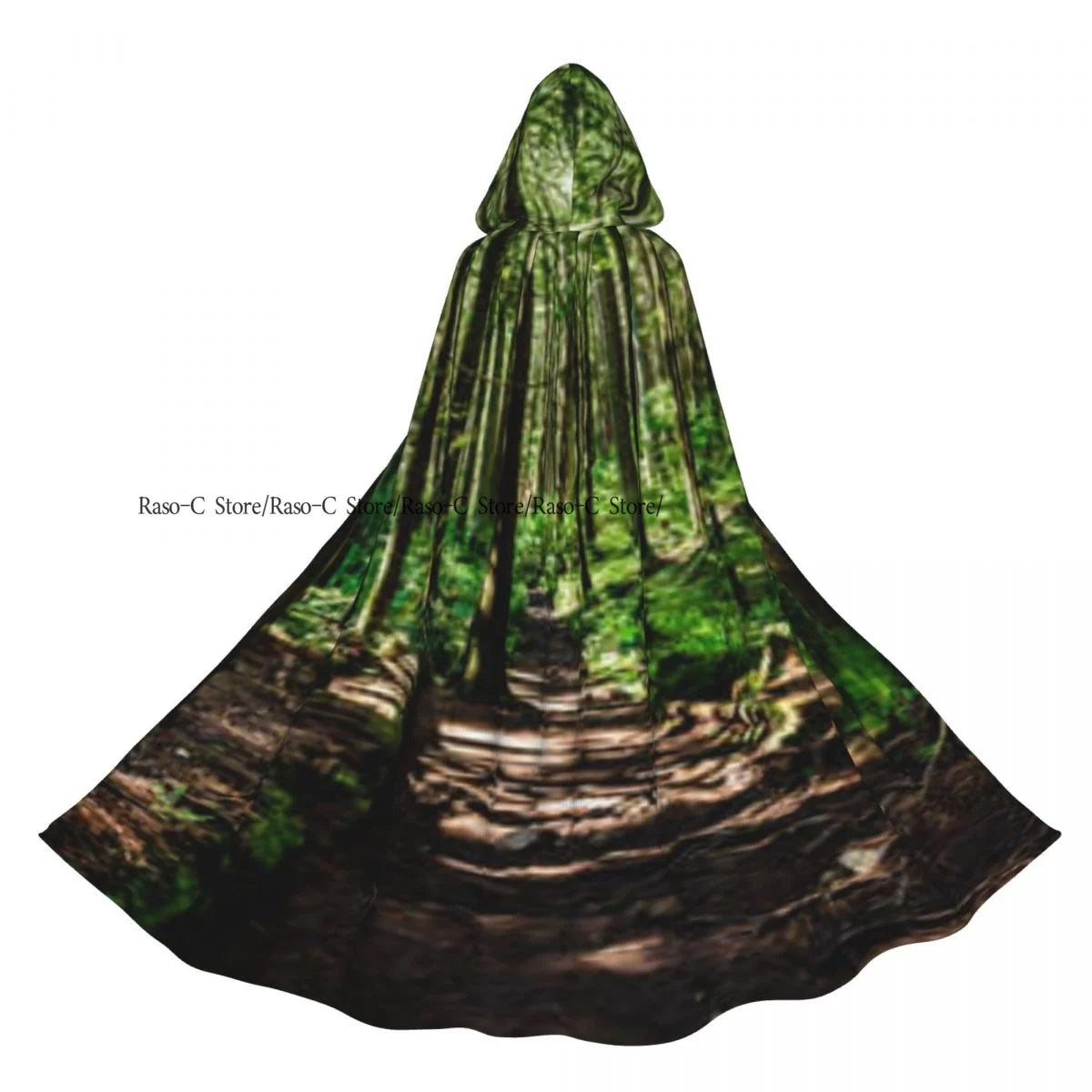 Unisex Adult Footpath Hiking Trail In Summer Forest Cloak with Hood Long Witch Costume Cosplay